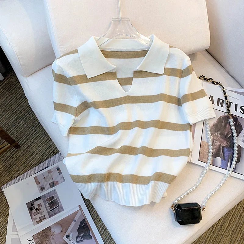 Striped Collared Knitted Crop Top – A Trendsetter’s Pick - LUCKY COLLECTION
