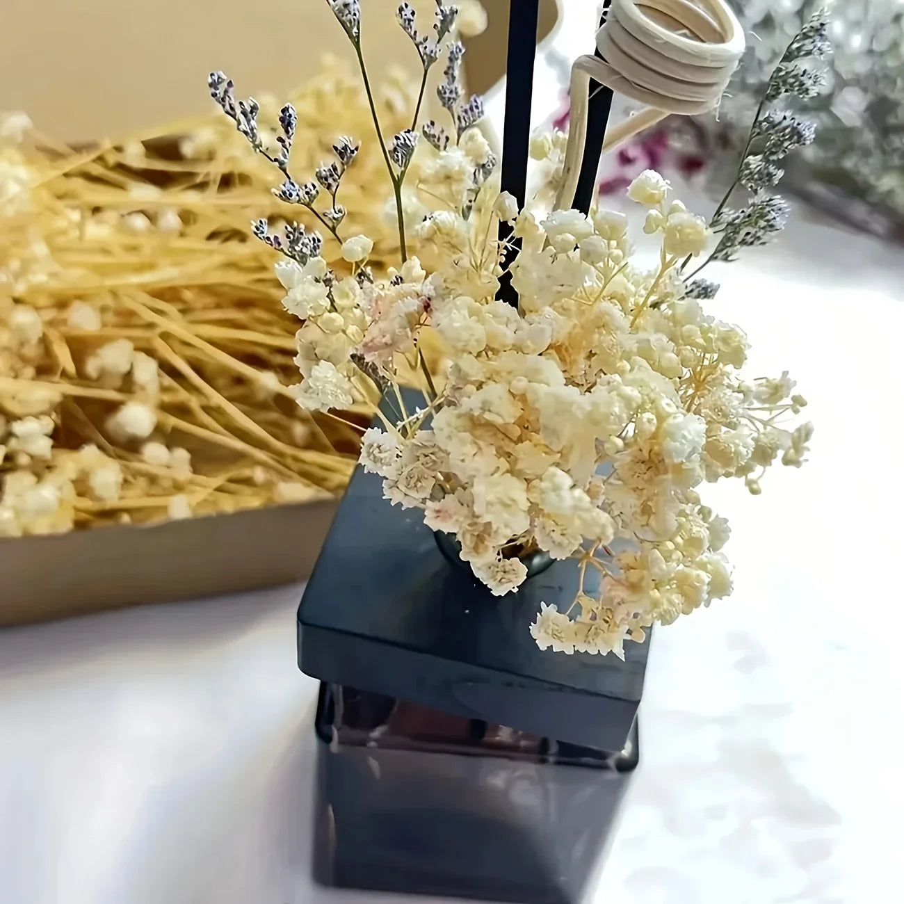 50pcs Dry Flowers Baby's Breath Bouquet Gypsophila Floral Arrangement Wedding Party Decor Vase DIY Table Pampas Grass Decoration - LUCKY COLLECTION