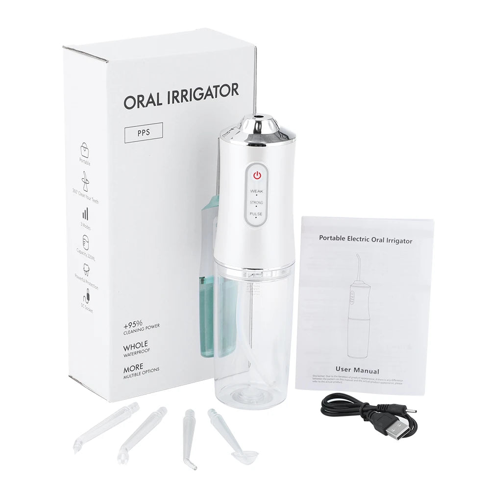 Oral Irrigator Portable Dental Water Flosser USB Rechargeable Water Jet Floss Tooth Pick 4 Jet Tip 220ml 3 Modes IPX7 1400rpm - LUCKY COLLECTION