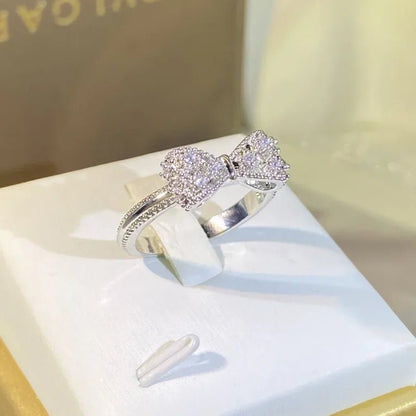 Fancy Bow Ring with Dazzling CZ – Silver Color Women's Finger Ring, Wedding Band & Statement Jewelry - LUCKY COLLECTION