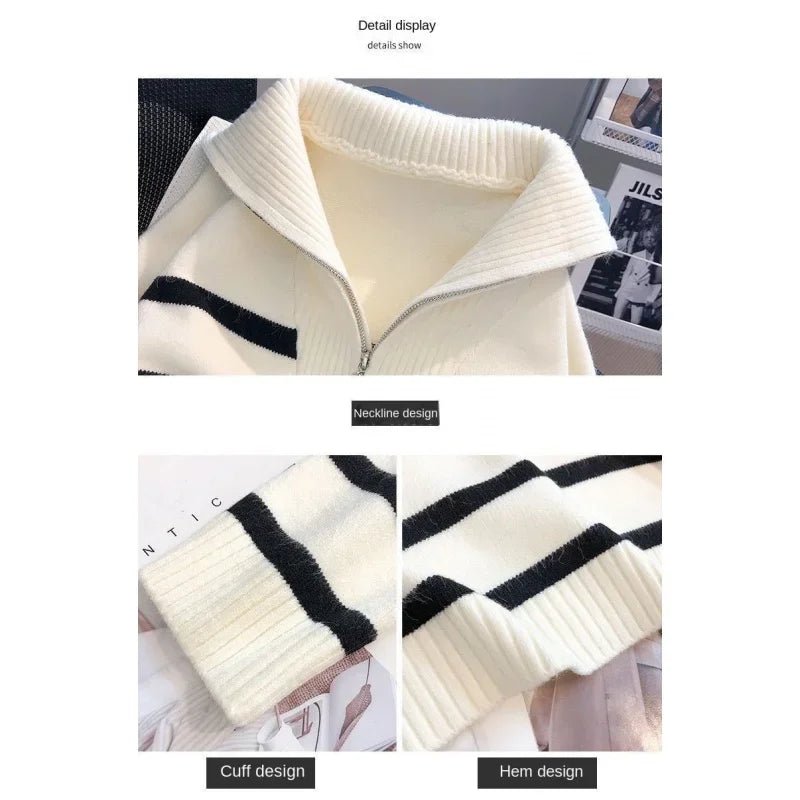 Zipper Striped Pullover Sweater – Sleek & Modern - LUCKY COLLECTION