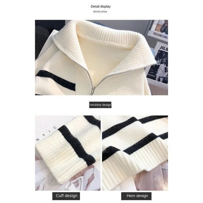 Zipper Striped Pullover Sweater – Sleek & Modern - LUCKY COLLECTION