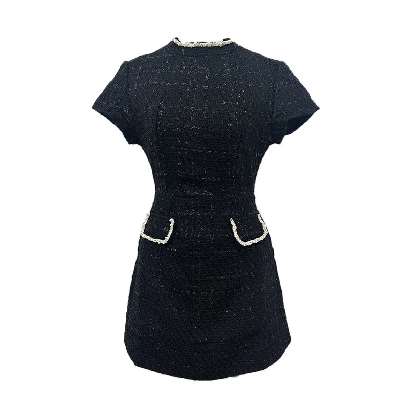 Elegant White Shoulder Pad Dress – Luxe Tweed A - line Party Dress for Special Occasions - LUCKY COLLECTION
