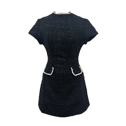 Elegant White Shoulder Pad Dress – Luxe Tweed A - line Party Dress for Special Occasions - LUCKY COLLECTION