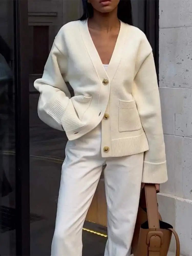 Classic V - Neck Pocket Cardigan – A Timeless Essential - LUCKY COLLECTION