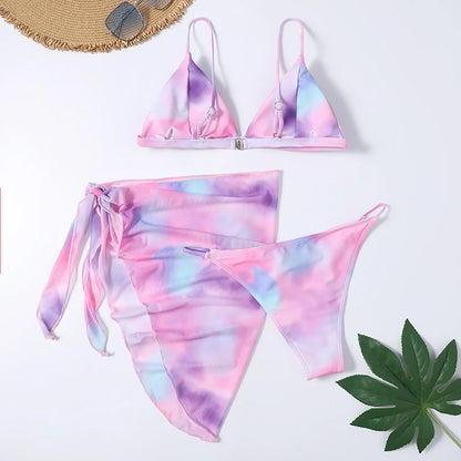 Cute Bikini Tops Swimsuits For Woman Bikini Mesh Style Skirt Women'S Waist High Three-Piece.