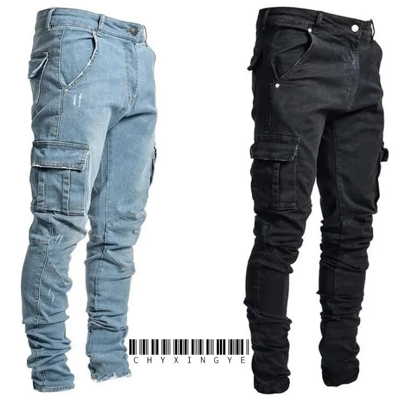 Multi - Pocket Cargo Jeans – Stylish Elastic Denim for Everyday Comfort - LUCKY COLLECTION