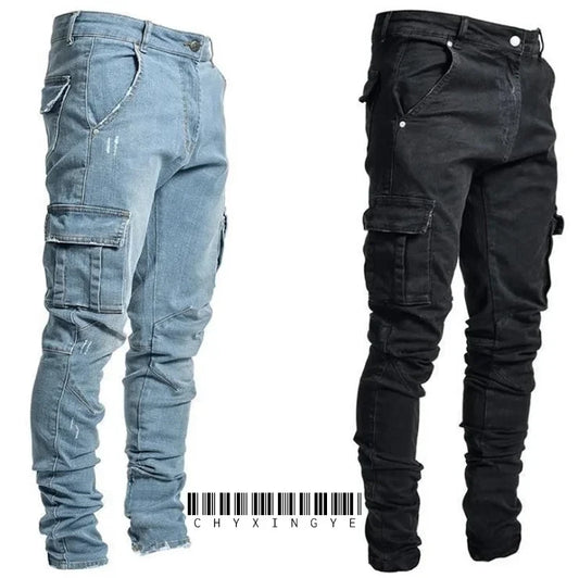 Multi - Pocket Cargo Jeans – Stylish Elastic Denim for Everyday Comfort - LUCKY COLLECTION
