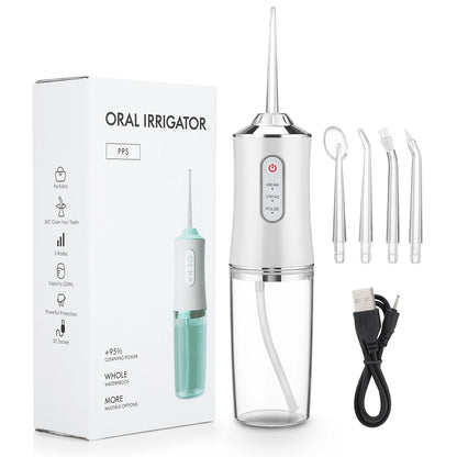 Oral Irrigator Portable Dental Water Flosser USB Rechargeable Water Jet Floss Tooth Pick 4 Jet Tip 220ml 3 Modes IPX7 1400rpm - LUCKY COLLECTION