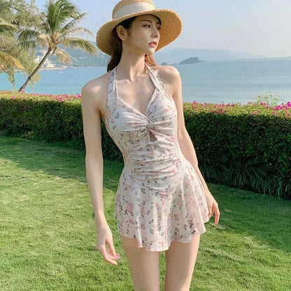 Women Hanging Neck Sweet Cute Swimwear Sexy One - piec Beach Wear Swim Suit - LUCKY COLLECTION