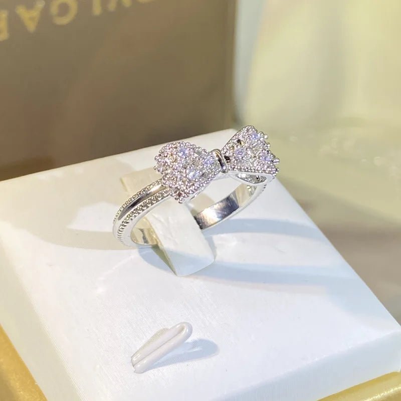 Fancy Bow Ring with Dazzling CZ – Silver Color Women's Finger Ring, Wedding Band & Statement Jewelry - LUCKY COLLECTION