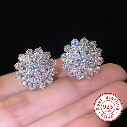 Cute Big AAAAA Bling Cubic Zirconia 925 Silver Needle Stud Earrings. - LUCKY COLLECTION