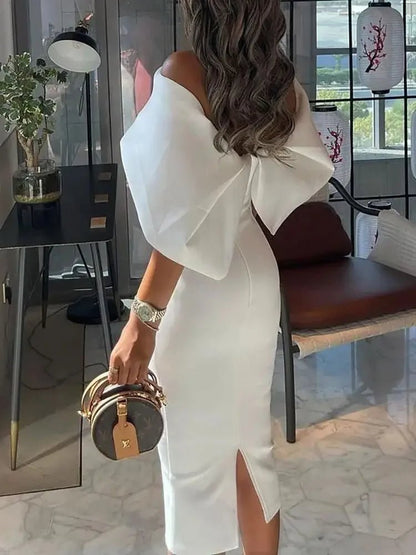 Elegant Cape Design Off - Shoulder Dress – Party Ready - LUCKY COLLECTION