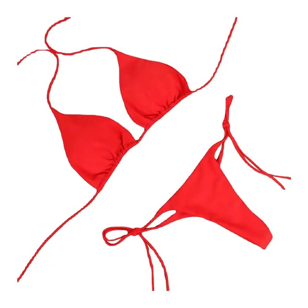 2 Pcs/Set Women Swimsuit 2024 Bikini Set Solid Color Halter Neck Strap Thong Women Swimsuit Set for Beach - LUCKY COLLECTION