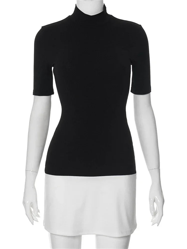 Tossy Summer Female Contrast Mini Dress Casual High Waist Short Sleeve. - LUCKY COLLECTION