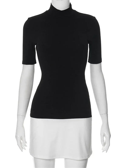 Tossy Summer Female Contrast Mini Dress Casual High Waist Short Sleeve. - LUCKY COLLECTION