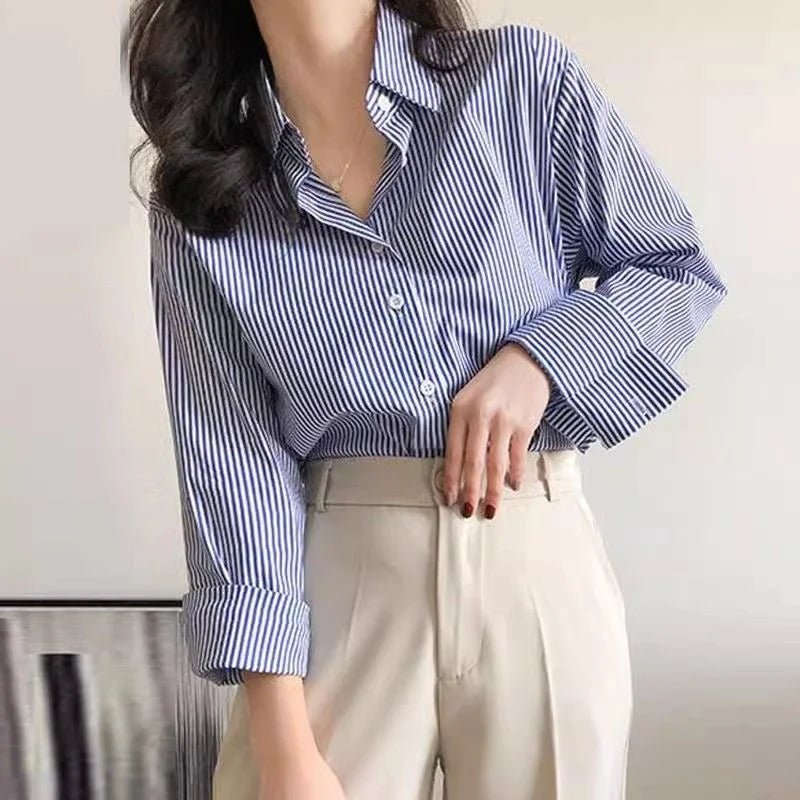 Classic Striped Lantern Sleeve Blouse – A Statement Piece - LUCKY COLLECTION