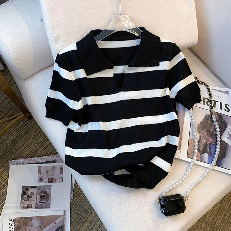 Striped Collared Knitted Crop Top – A Trendsetter’s Pick - LUCKY COLLECTION