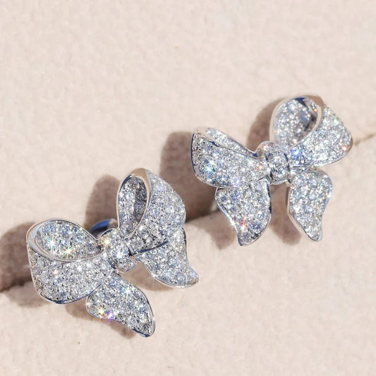 Romantic Bowknot Women Stud Earrings Full Paved Shiny Crystal Zircon Delicate Girl Accessories. - LUCKY COLLECTION