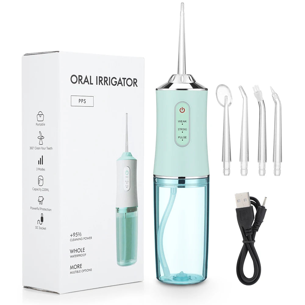Oral Irrigator Portable Dental Water Flosser USB Rechargeable Water Jet Floss Tooth Pick 4 Jet Tip 220ml 3 Modes IPX7 1400rpm - LUCKY COLLECTION