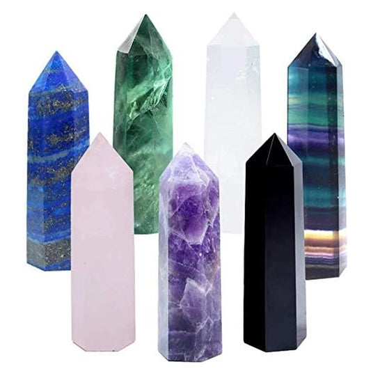 Natural Stone and Crystals Point Wand Witchcraft Hexagonal Prism Obelisk Amethyst Fluorite Mineral Stones Crafts Home Decoration - LUCKY COLLECTION