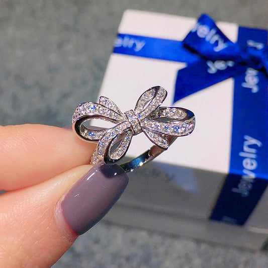Huitan Romantic Bow Shape Cubic Zirconia Wedding Bands Rings for Women. - LUCKY COLLECTION
