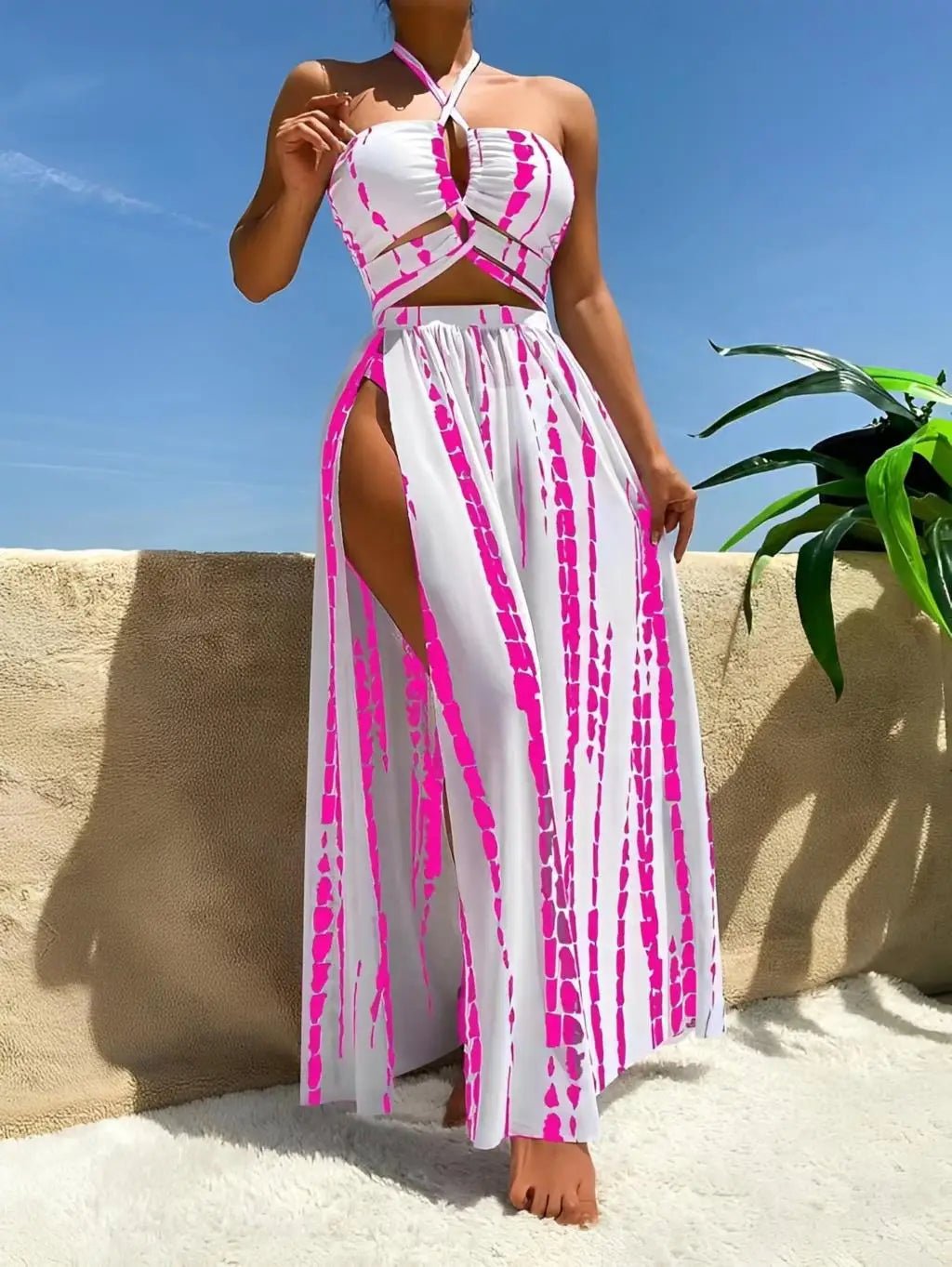 3 Pieces Halter Bikini 2025 Swimsuit Women & Beach Skirt Swimwear. - LUCKY COLLECTION