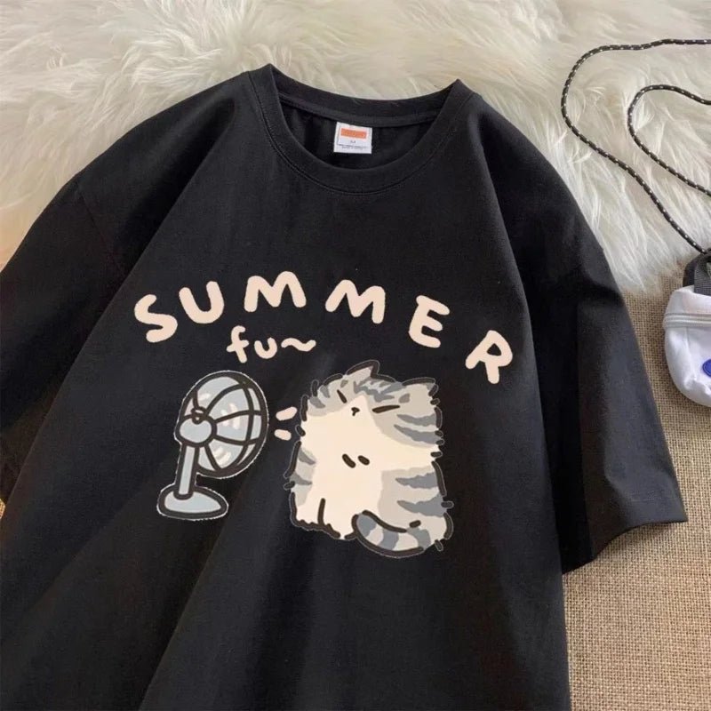 Korean Version Retro Minimalist Printed Summer T-shirt Casual Loose Couple Thin Short Sleeves - LUCKY COLLECTION