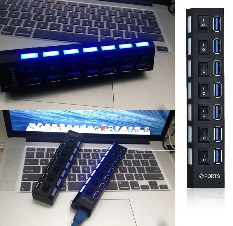 Switch Extension Hub 7-port USB2.0 Hub Computer USB Extension Hub One Drag Seven USB2.0 Splitter PC Laptop Desktop - LUCKY COLLECTION