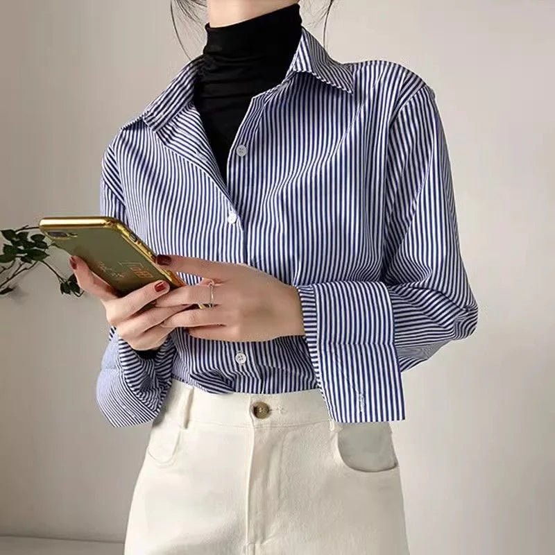 Classic Striped Lantern Sleeve Blouse – A Statement Piece - LUCKY COLLECTION