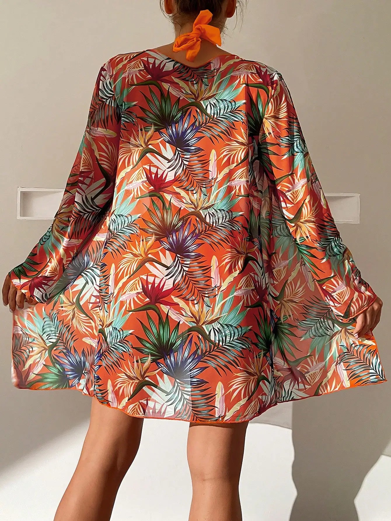 Halter Print Bikini 2025 Women Swimsuit With Kimono High Waist Swimwear Female.