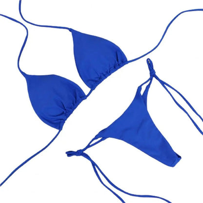2 Pcs/Set Women Swimsuit 2024 Bikini Set Solid Color Halter Neck Strap Thong Women Swimsuit Set for Beach - LUCKY COLLECTION