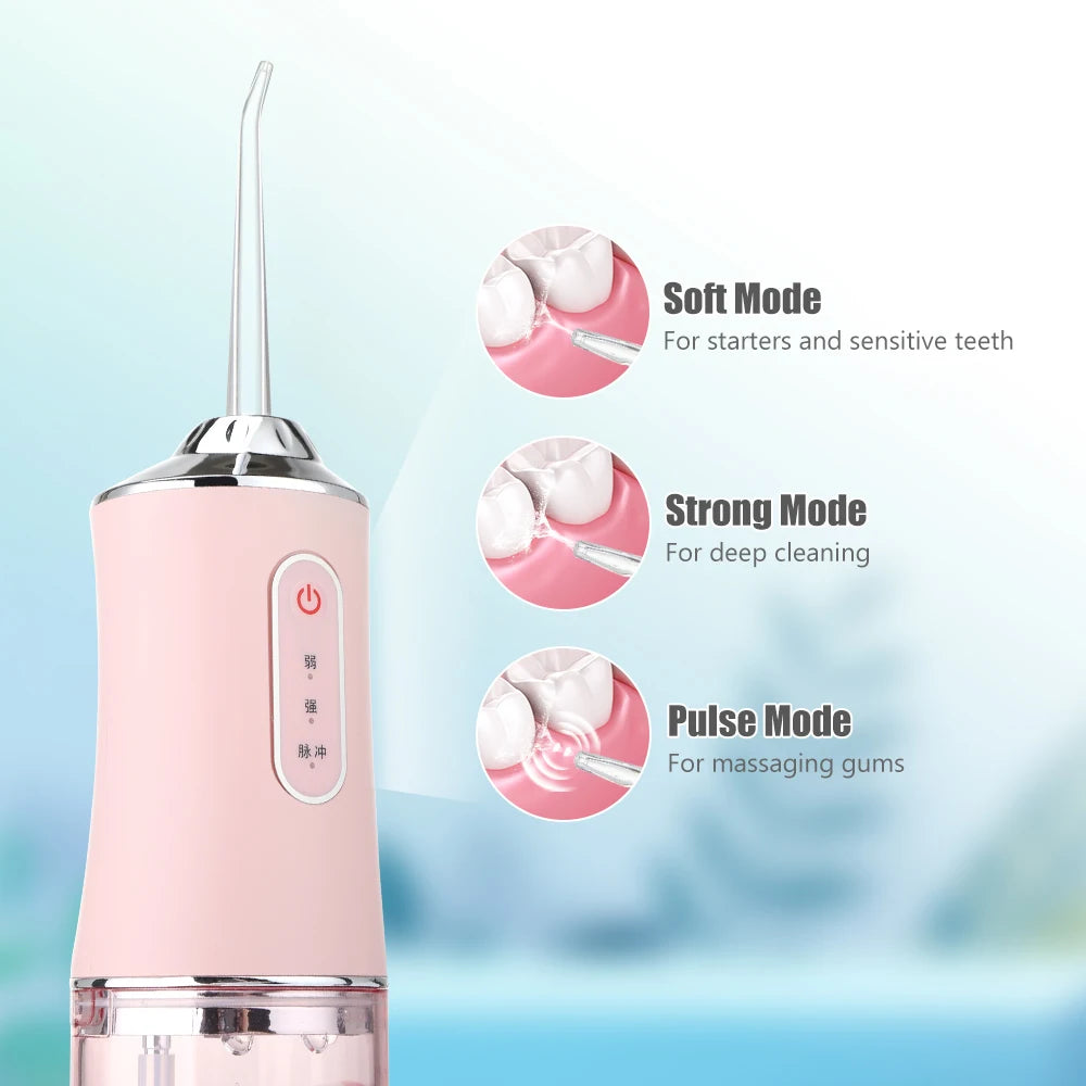 Oral Irrigator Portable Dental Water Flosser USB Rechargeable Water Jet Floss Tooth Pick 4 Jet Tip 220ml 3 Modes IPX7 1400rpm - LUCKY COLLECTION