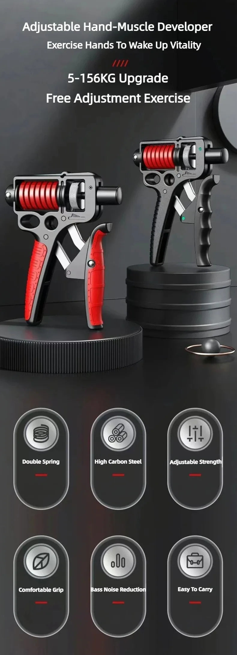 5-165Kg Adjustable Heavy Hand Grip Exercise Strengthener Gripper Finger Expander Arm Wrist Forearm Trainers Fitness Steel Spring - LUCKY COLLECTION