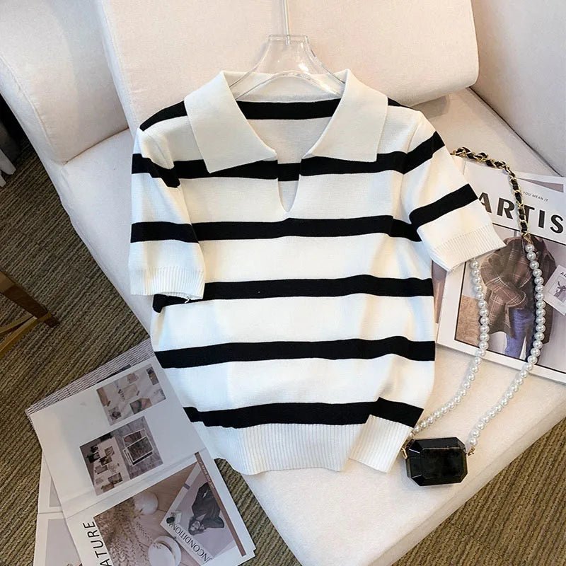 Striped Collared Knitted Crop Top – A Trendsetter’s Pick - LUCKY COLLECTION