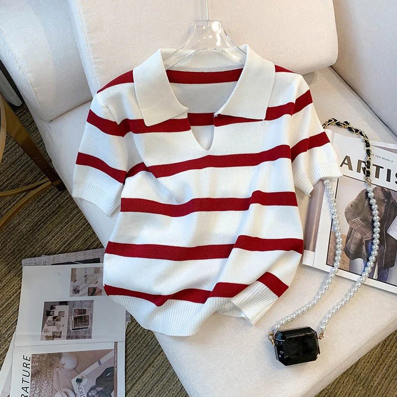 Striped Collared Knitted Crop Top – A Trendsetter’s Pick - LUCKY COLLECTION