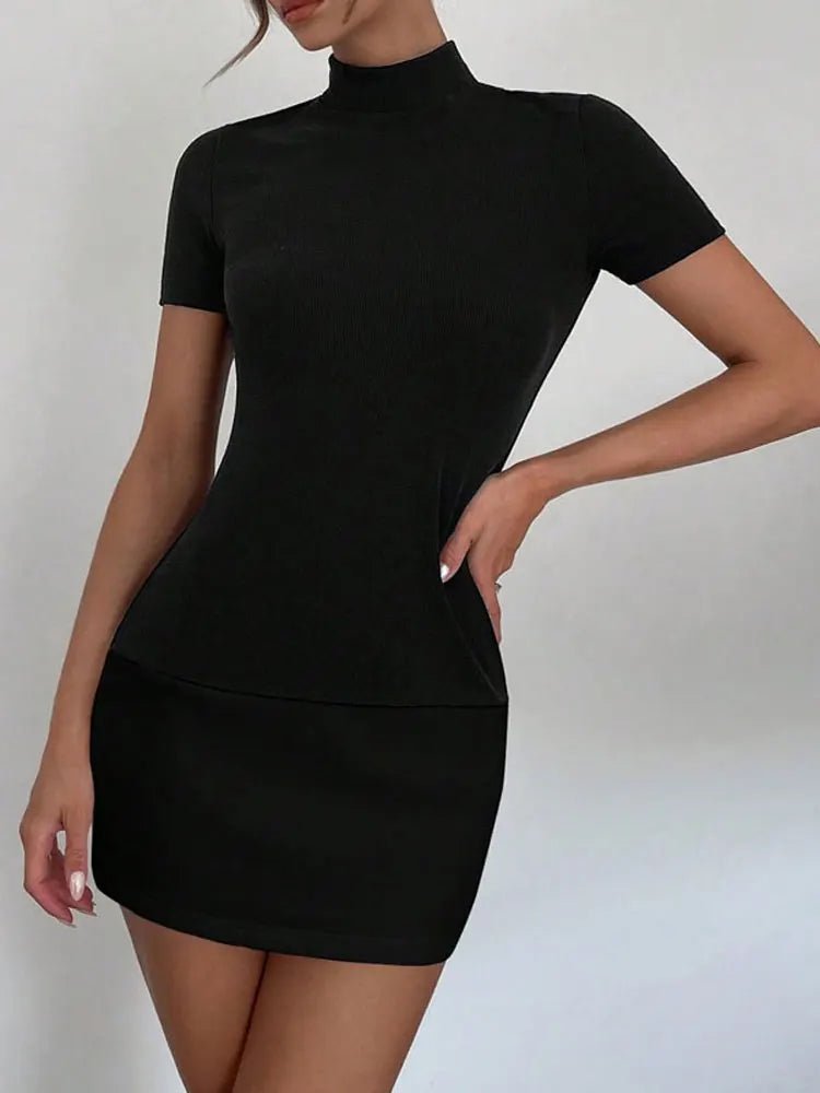 Tossy Summer Female Contrast Mini Dress Casual High Waist Short Sleeve. - LUCKY COLLECTION