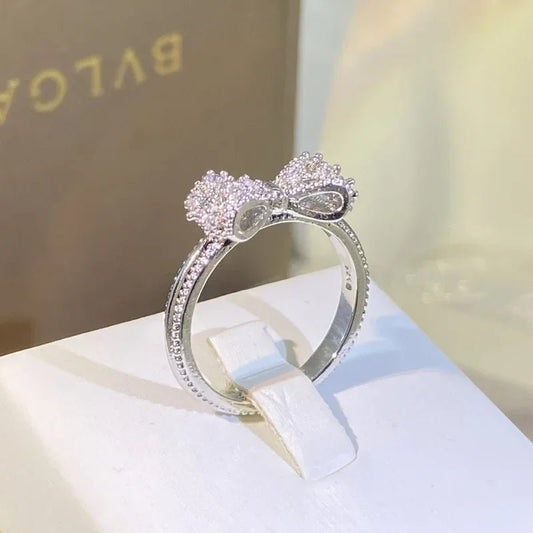 Fancy Bow Ring with Dazzling CZ – Silver Color Women's Finger Ring, Wedding Band & Statement Jewelry - LUCKY COLLECTION