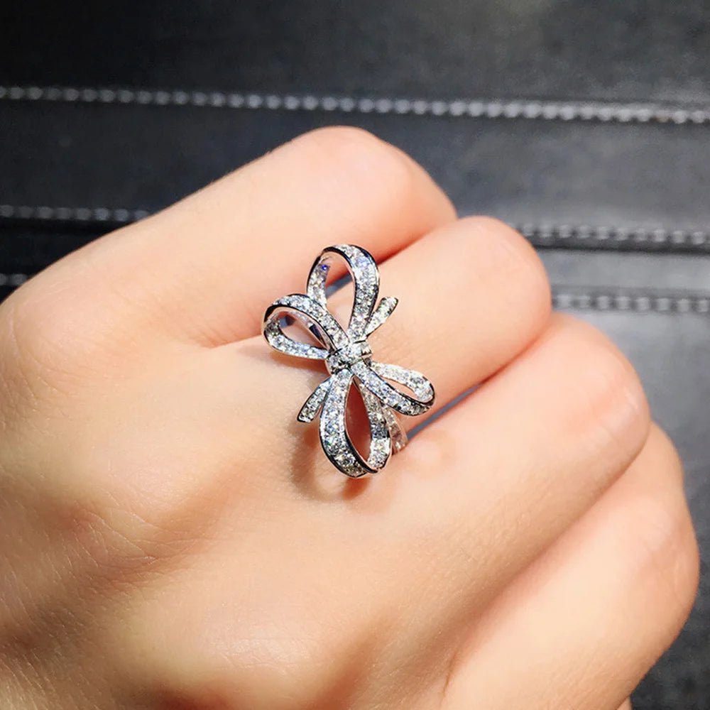 Huitan Romantic Bow Shape Cubic Zirconia Wedding Bands Rings for Women. - LUCKY COLLECTION
