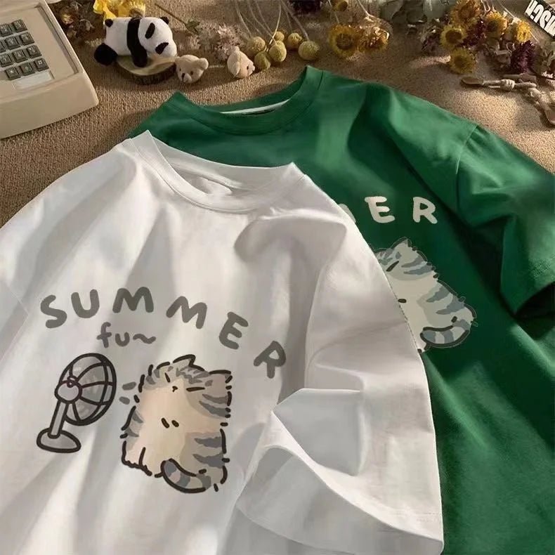 Korean Version Retro Minimalist Printed Summer T-shirt Casual Loose Couple Thin Short Sleeves - LUCKY COLLECTION