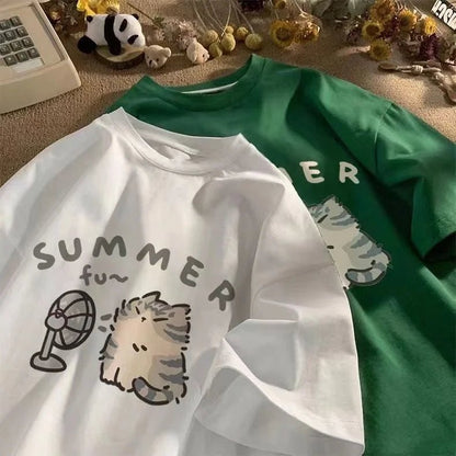 Korean Version Retro Minimalist Printed Summer T-shirt Casual Loose Couple Thin Short Sleeves - LUCKY COLLECTION