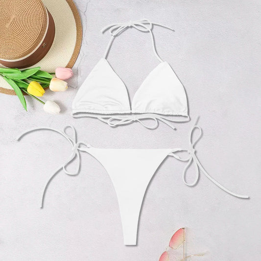 2025 New Women's Solid-color Separate Beach Wear Sexy Halter.