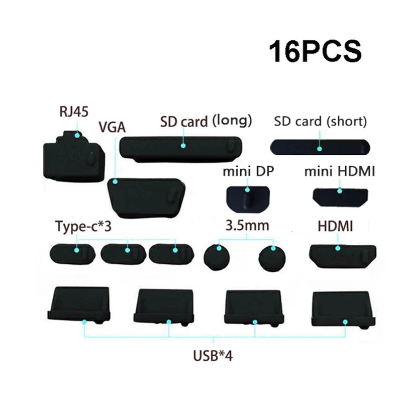 16Pcs Universal Anti Dustproof Notebook Port Plug Silicone Protector USB Elastic Laptop Computer Cover Stopper - LUCKY COLLECTION