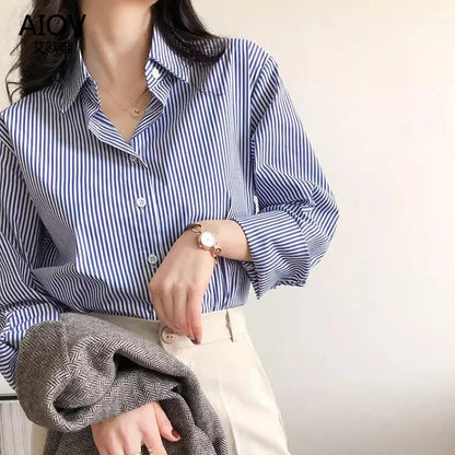 Classic Striped Lantern Sleeve Blouse – A Statement Piece - LUCKY COLLECTION