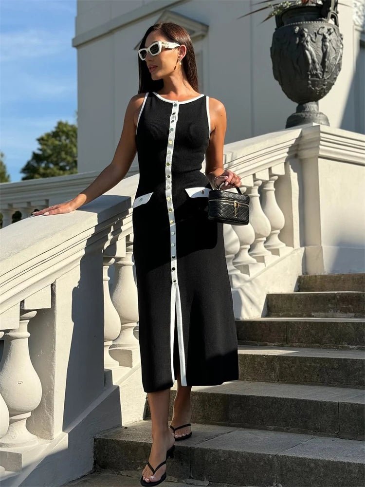 Stylish Knit Ribbed Cardigan Maxi Dress – Elegant Long Dress with Pockets - LUCKY COLLECTION