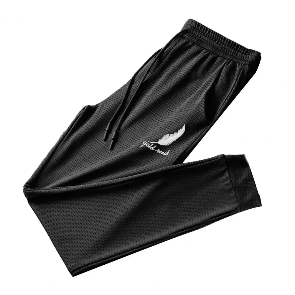 Casual Men Trousers Male Joggers Pants Feather Print Pockets Lace - up Sweatpants Stretchy - LUCKY COLLECTION