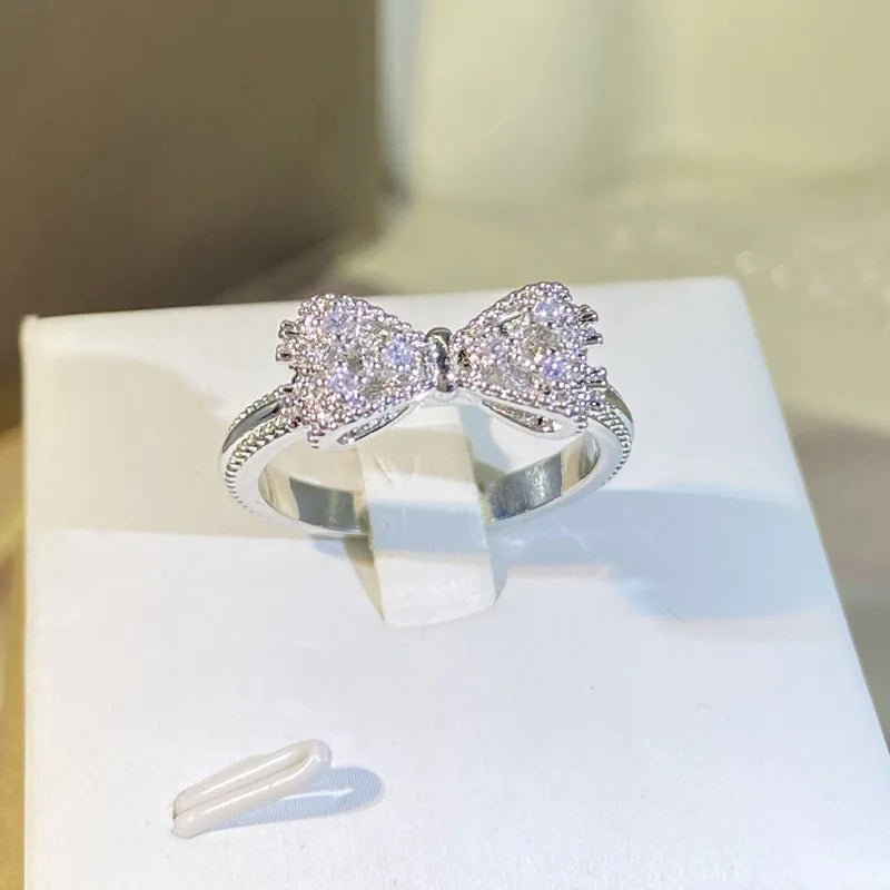 Fancy Bow Ring with Dazzling CZ – Silver Color Women's Finger Ring, Wedding Band & Statement Jewelry - LUCKY COLLECTION