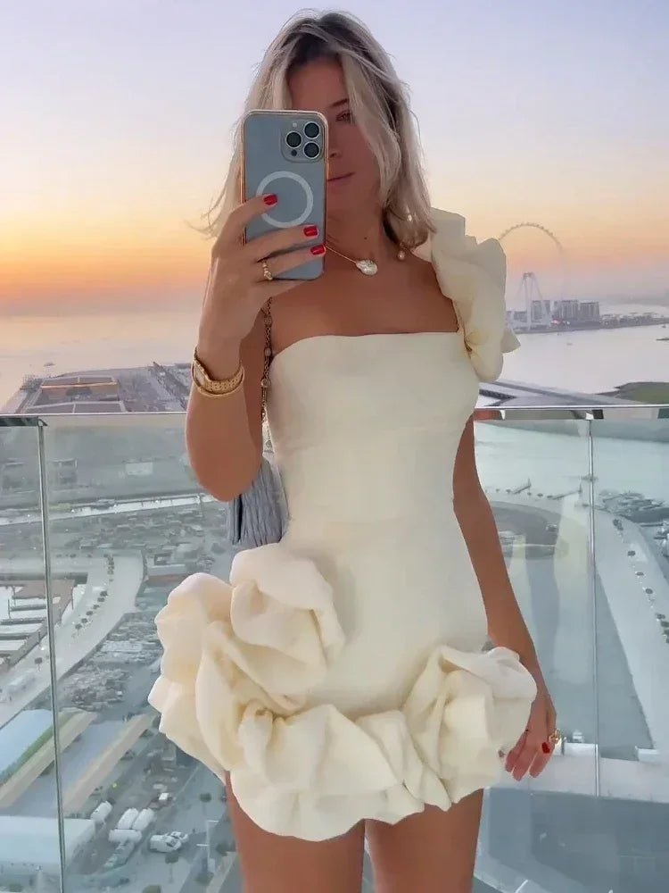 Luxury 3D Flower One - Shoulder Mini Dress – Statement Cocktail & Evening Wear - LUCKY COLLECTION