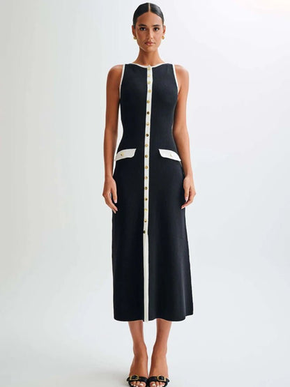 Stylish Knit Ribbed Cardigan Maxi Dress – Elegant Long Dress with Pockets - LUCKY COLLECTION